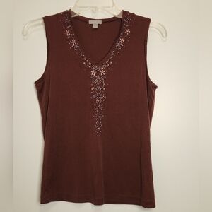 Ann Taylor Women's Embellished V-Neck Sleeveless Tank Top Size Small